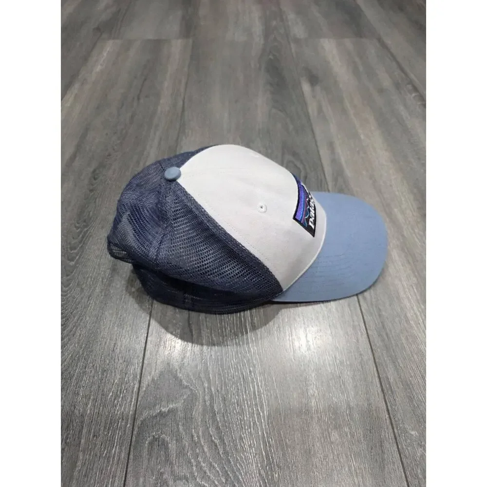 Patagonia P-6 Logo Trucker Hat Mens One Size White Blue Mesh Adjustable A009937